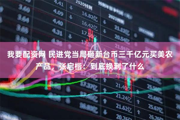 我要配资网 民进党当局砸新台币三千亿元买美农产品，张启楷：到底换到了什么