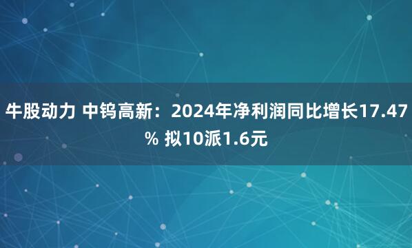 牛股动力 中钨高新：2024年净利润同比增长17.47% 拟10派1.6元