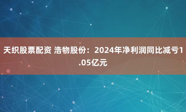 天织股票配资 浩物股份：2024年净利润同比减亏1.05亿元