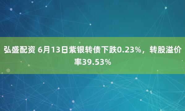 弘盛配资 6月13日紫银转债下跌0.23%，转股溢价率39.53%